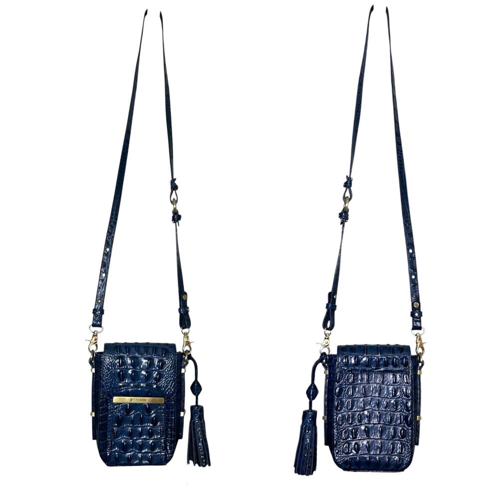 Brahmin, 'Sloane' Croc Small Camera, Phone Bag, Navy Melbourne, Genuine Leather